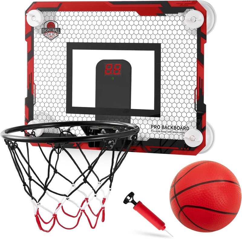 RUNBOW Store Indoor Mini Basketball Hoops Backboard with Powerful Suction Cups,Wall Mounted Door Basketball Hoops,Toys with Balls Gifts for Kids Boys Teens (43x30CM, Blue with Scorer) (Red Scorer) - Image 1